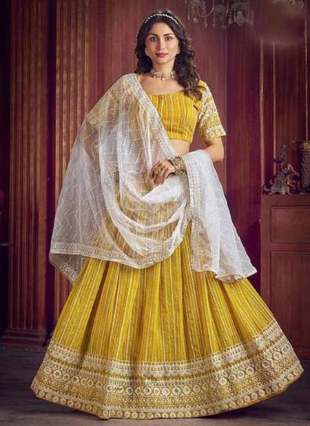 Mustard Yellow Colour MOON WALK Fancy Designer Wedding Wear Redymade Lahenga Choli Collection 1002